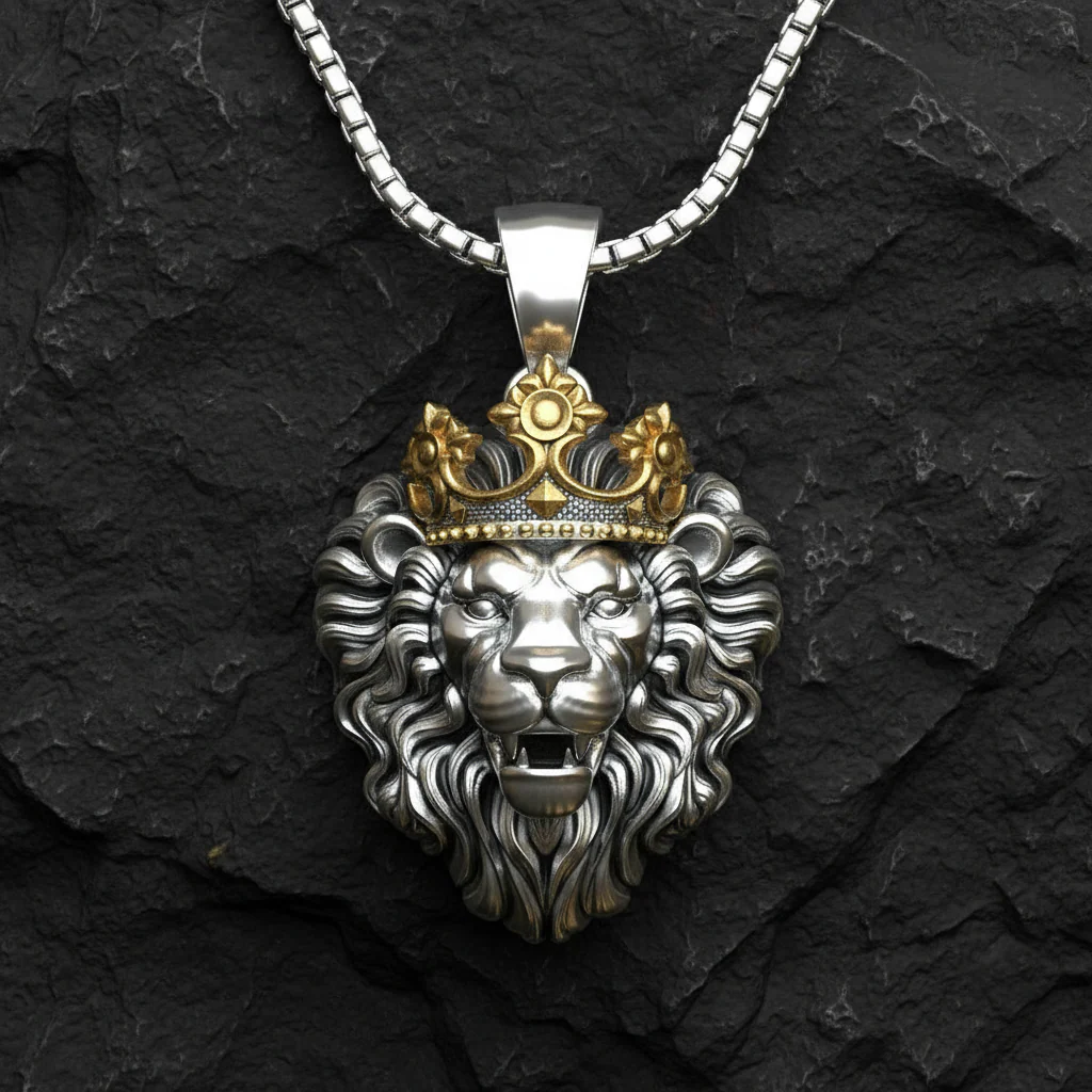 RARE PRINCE by CARAT SUTRA | Unique Designed Lion with Crown Pendant for Men | 925 Sterling Silver Oxidized Pendant | Men's Jewelry | With Certificate of Authenticity and 925 Hallmark - Image 4