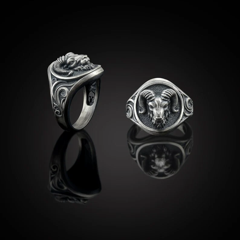 Unique Goat Designed Ring for Aries Zodiac for Men | 925 Sterling Silver Oxidized Ring | Men's Jewelry | With Certificate of Authenticity and 925 Hallmark