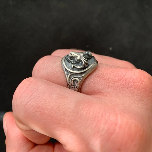 Unique Goat Designed Ring for Aries Zodiac for Men | 925 Sterling Silver Oxidized Ring | Men's Jewelry | With Certificate of Authenticity and 925 Hallmark - Image 2
