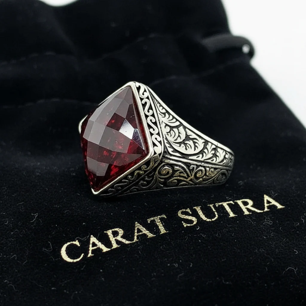 RARE PRINCE by CARAT SUTRA | Unique Designed Ring with Natural Red Ruby | 925 Sterling Silver Oxidized Ring | Men's Jewelry | With Certificate of Authenticity and 925 Hallmark - Image 3