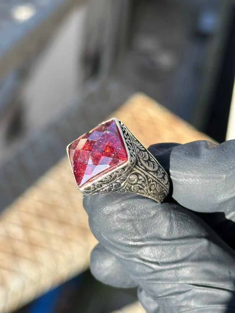 RARE PRINCE by CARAT SUTRA | Unique Designed Ring with Natural Red Ruby | 925 Sterling Silver Oxidized Ring | Men's Jewelry | With Certificate of Authenticity and 925 Hallmark - Image 4