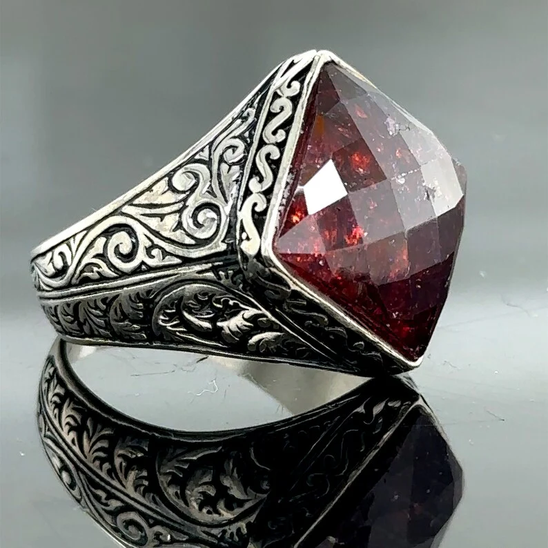 RARE PRINCE by CARAT SUTRA | Unique Designed Ring with Natural Red Ruby | 925 Sterling Silver Oxidized Ring | Men's Jewelry | With Certificate of Authenticity and 925 Hallmark - Image 5