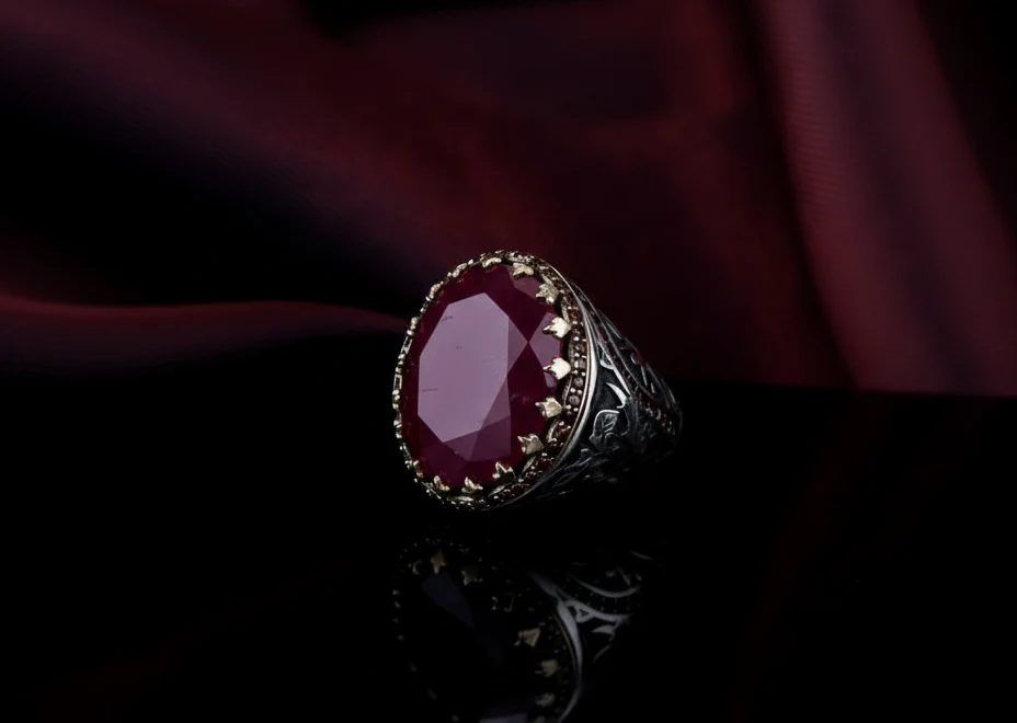 RARE PRINCE by CARAT SUTRA | Unique Designed Ring with Natural Red Ruby | 925 Sterling Silver Oxidized Ring | Men's Jewelry | With Certificate of Authenticity and 925 Hallmark