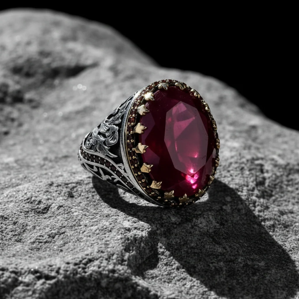 RARE PRINCE by CARAT SUTRA | Unique Designed Ring with Natural Red Ruby | 925 Sterling Silver Oxidized Ring | Men's Jewelry | With Certificate of Authenticity and 925 Hallmark - Image 2