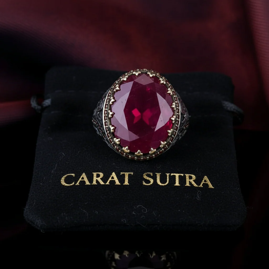 RARE PRINCE by CARAT SUTRA | Unique Designed Ring with Natural Red Ruby | 925 Sterling Silver Oxidized Ring | Men's Jewelry | With Certificate of Authenticity and 925 Hallmark - Image 3