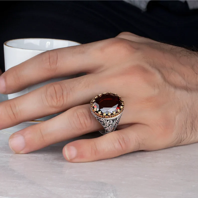 RARE PRINCE by CARAT SUTRA | Unique Designed Ring with Natural Red Ruby | 925 Sterling Silver Oxidized Ring | Men's Jewelry | With Certificate of Authenticity and 925 Hallmark - Image 5