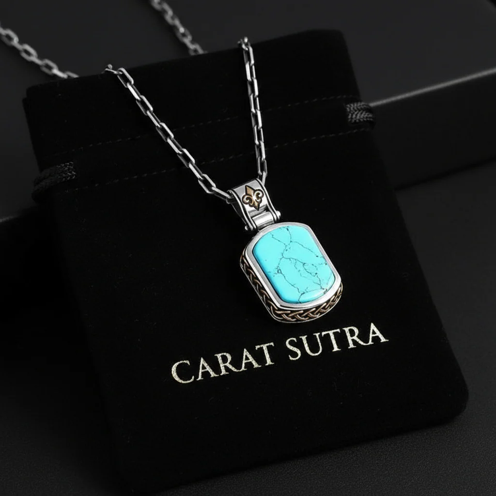 Fluer-de-Lis Designed Silver Pendant in 15ct Natural Turquoise, 925 Sterling Silver Pendant | With Certificate of Authenticity and 925 Hallmark - Image 3