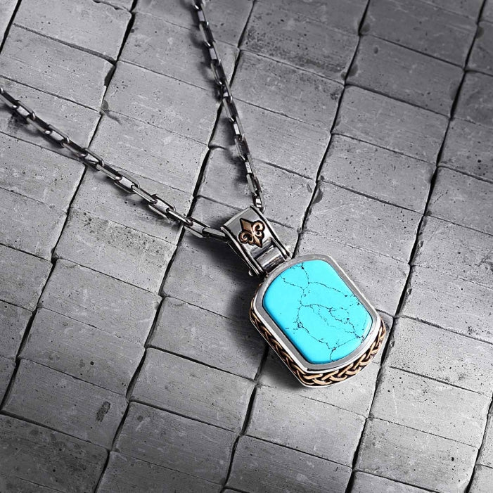 Fluer-de-Lis Designed Silver Pendant in 15ct Natural Turquoise, 925 Sterling Silver Pendant | With Certificate of Authenticity and 925 Hallmark - Image 4