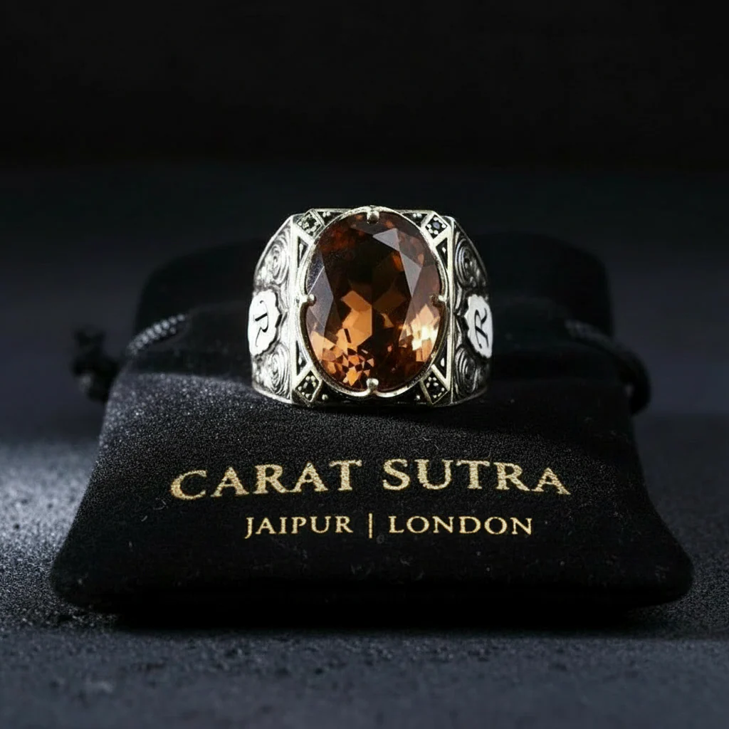 RARE PRINCE by CARAT SUTRA | Unique Designed Ring with Custom Name Initiall, Studded Natural  with Hessonite Stone (Gomed) With Certificate of Authenticity and 925 Hallmark - Image 3