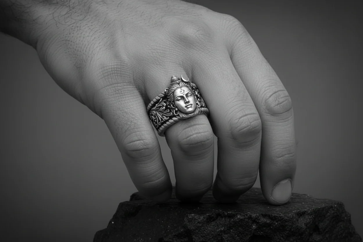 RARE PRINCE by CARAT SUTRA | Unique Designed Solid 3D Shiva Face Band Ring | 925 Sterling Silver Oxidized Ring | With Certificate of Authenticity and 925 Hallmark - Image 3
