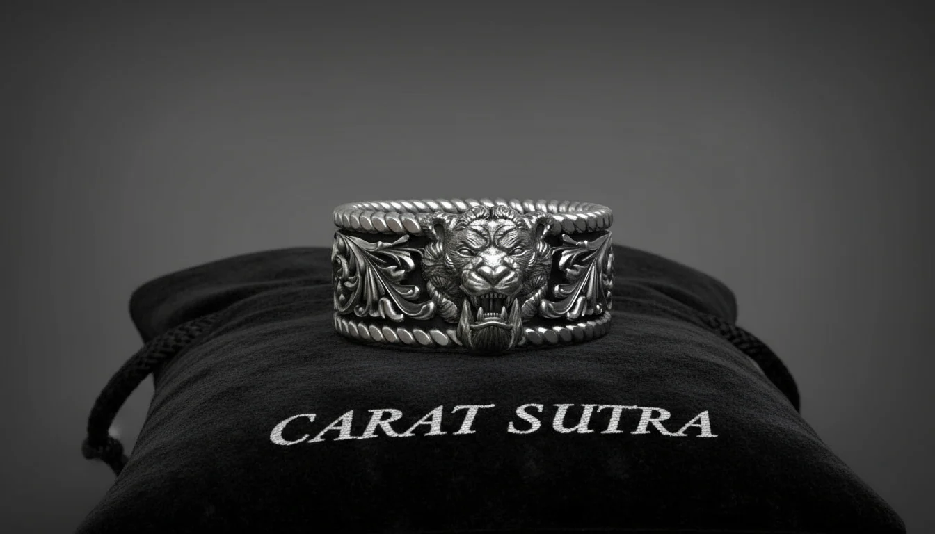 RARE PRINCE by CARAT SUTRA | Unique Designed Solid 3D Tiger Face Band Ring | 925 Sterling Silver Oxidized Ring | Men's Jewelry | With Certificate of Authenticity and 925 Hallmark - Image 5