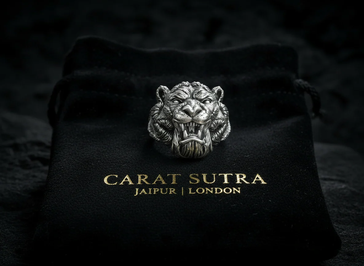 RARE PRINCE by CARAT SUTRA | Unique Designed Solid Ferocious 3D Tiger Face Ring | 925 Sterling Silver Oxidized Ring | Men's Jewelry | With Certificate of Authenticity and 925 Hallmark - Image 2