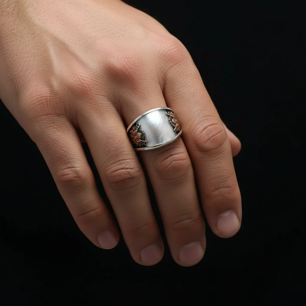 Unique Designed Turkish Style Curved Ring with Mother Of Pearl | 925 Sterling Silver Ring |With Certificate of Authenticity and 925 Hallmark - Image 2