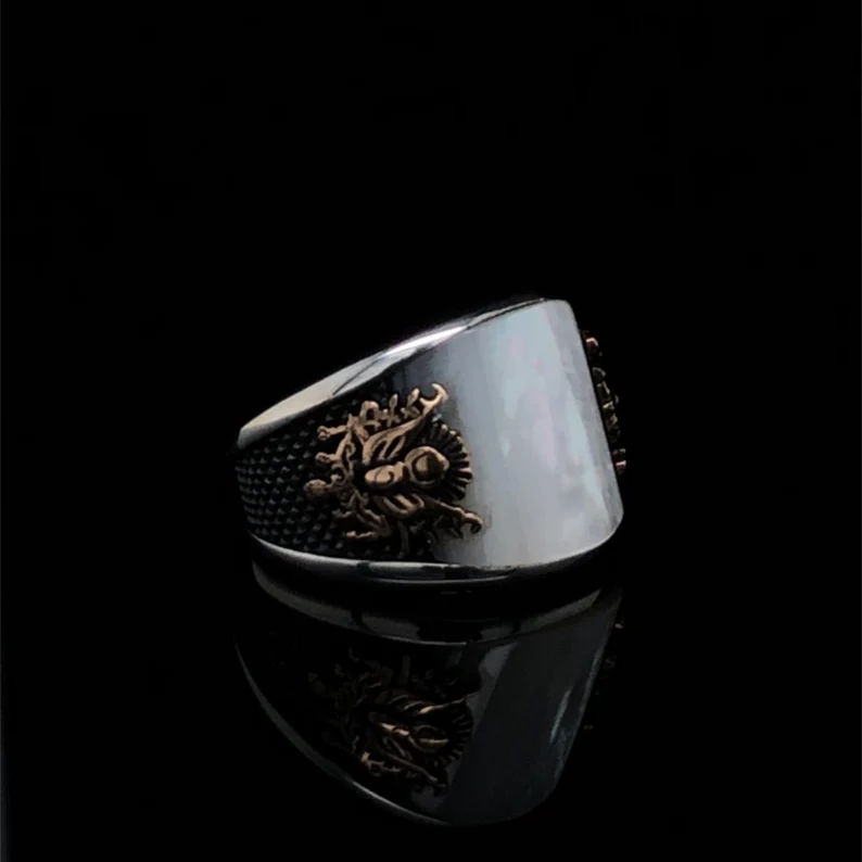 Unique Designed Turkish Style Curved Ring with Mother Of Pearl | 925 Sterling Silver Ring |With Certificate of Authenticity and 925 Hallmark - Image 4