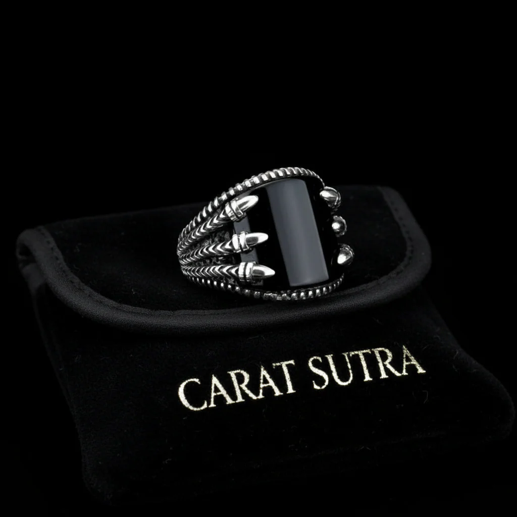 RARE PRINCE by CARAT SUTRA | Unique Designed Turkish Style Curved Ring with Natural Black Onyx | 925 Sterling Silver Ring | Men's Jewelry | With Certificate of Authenticity and 925 Hallmark - Image 3