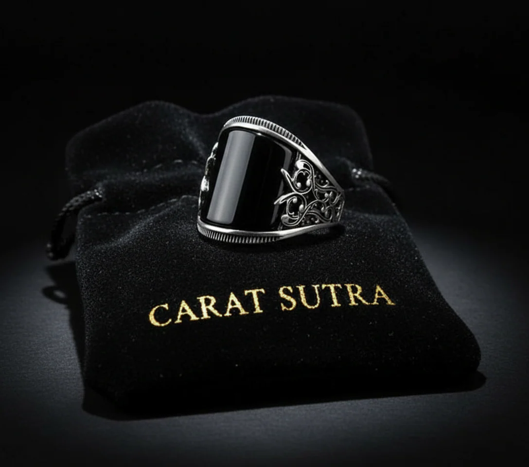 RARE PRINCE by CARAT SUTRA | Unique Designed Turkish Style Curved Ring with Natural Black Onyx | 925 Sterling Silver Ring | Men's Jewelry | With Certificate of Authenticity and 925 Hallmark - Image 3