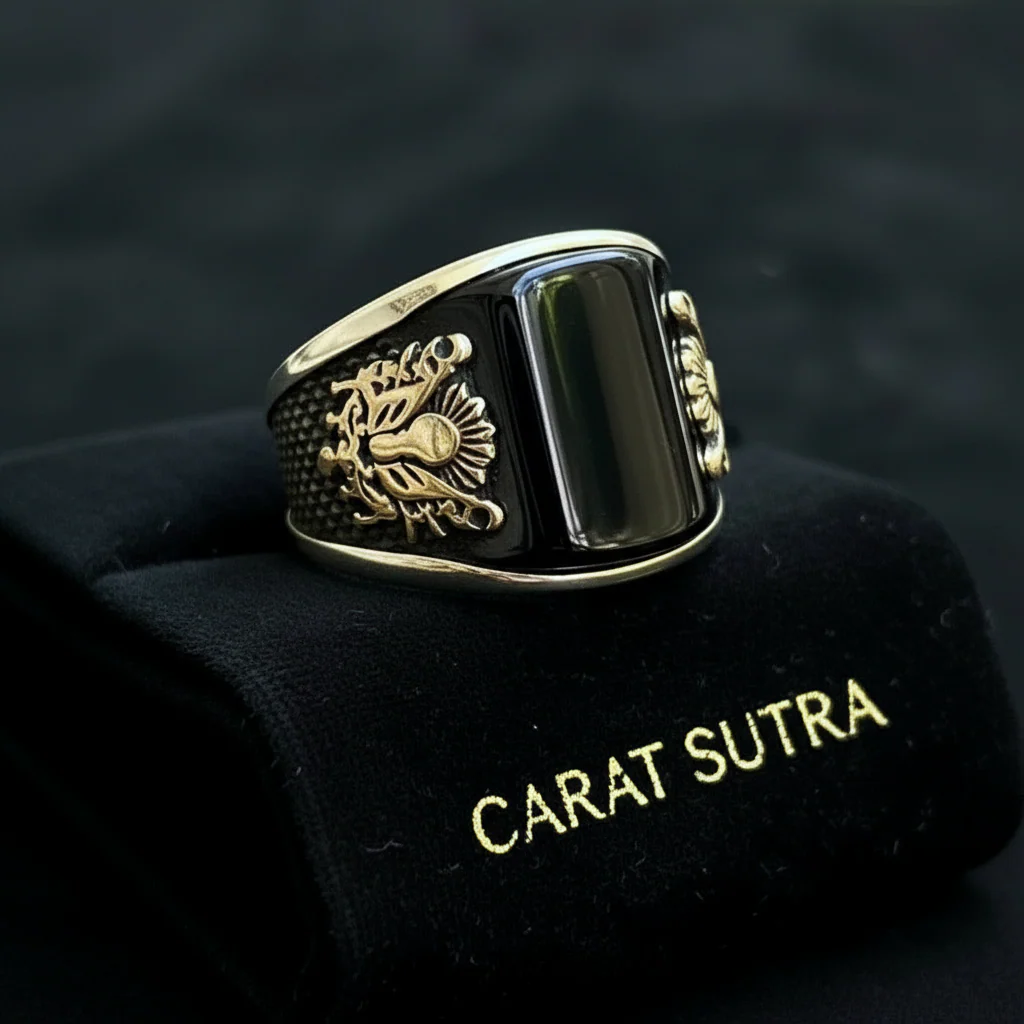 RARE PRINCE by CARAT SUTRA | Unique Designed Turkish Style Curved Ring with Natural Black Onyx | 925 Sterling Silver Ring | Men's Jewelry | With Certificate of Authenticity and 925 Hallmark - Image 3