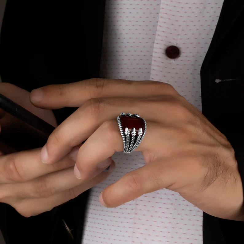 RARE PRINCE by CARAT SUTRA | Unique Designed Turkish Style Curved Ring with Natural Gomed | 925 Sterling Silver Ring | Men's Jewelry | With Certificate of Authenticity and 925 Hallmark - Image 4