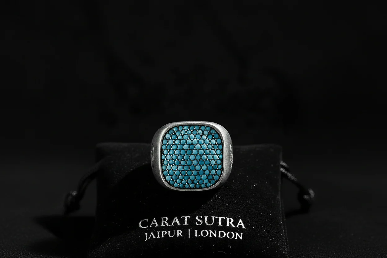 RARE PRINCE by CARAT SUTRA | Unique Designed Turkish Style Ring with Multiple Natural Turquoise Stone Ring | 925 Sterling Silver Oxidized Ring | Men's Jewelry | With Certificate of Authenticity and 925 Hallmark - Image 2