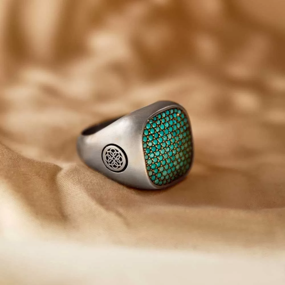 RARE PRINCE by CARAT SUTRA | Unique Designed Turkish Style Ring with Multiple Natural Turquoise Stone Ring | 925 Sterling Silver Oxidized Ring | Men's Jewelry | With Certificate of Authenticity and 925 Hallmark - Image 3