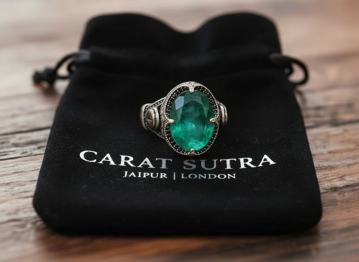 Unique Designed Turkish Style Ring with Emerald | 925 Sterling Silver Oxidized Ring |With Certificate of Authenticity and 925 Hallmark