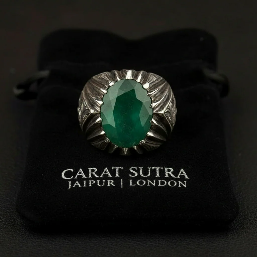 RARE PRINCE by CARAT SUTRA | Unique Designed Turkish Style Ring with Emerald | 925 Sterling Silver Oxidized Ring | Men's Jewelry | With Certificate of Authenticity and 925 Hallmark - Image 2