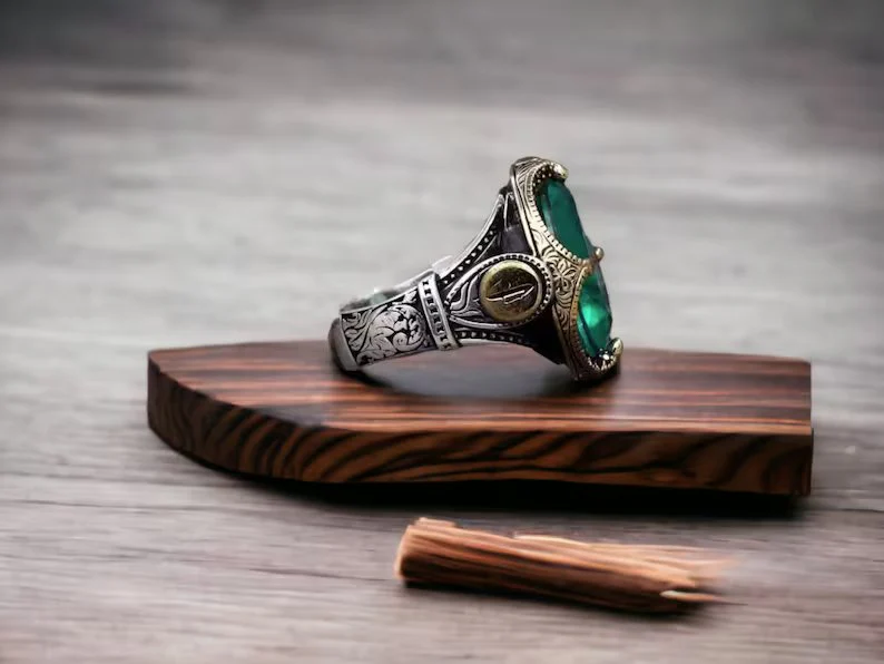 Unique Designed Turkish Style Ring with Emerald | 925 Sterling Silver Oxidized Ring |With Certificate of Authenticity and 925 Hallmark - Image 2