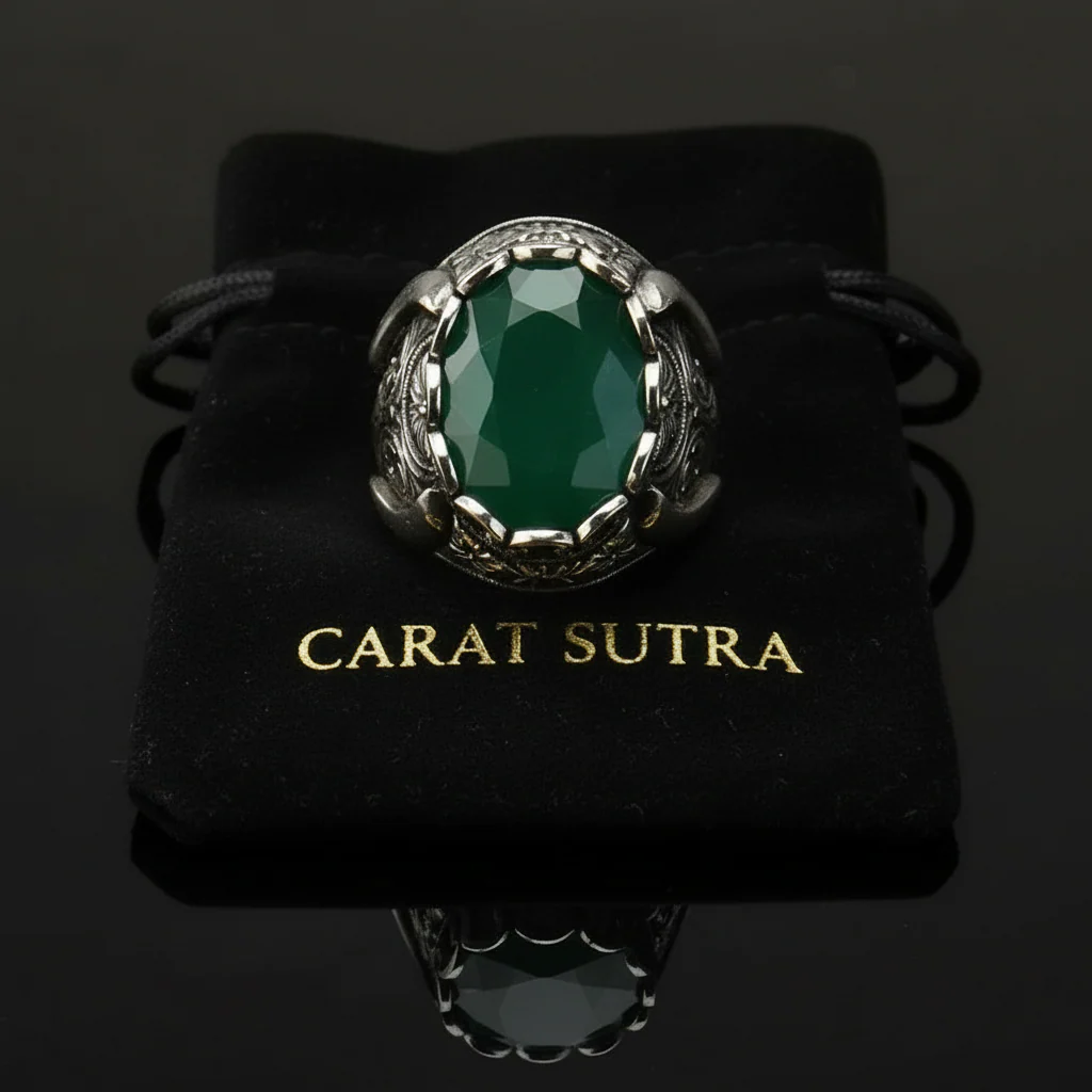 RARE PRINCE by CARAT SUTRA | Unique Designed Turkish Style Ring with Emerald | 925 Sterling Silver Oxidized Ring | Men's Jewelry | With Certificate of Authenticity and 925 Hallmark - Image 2