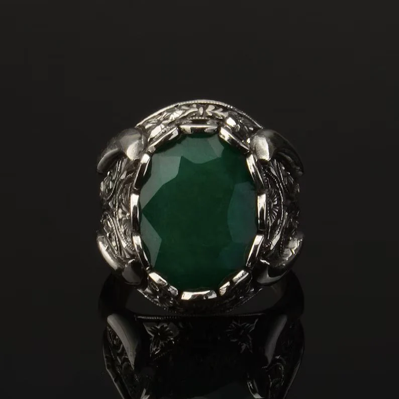 RARE PRINCE by CARAT SUTRA | Unique Designed Turkish Style Ring with Emerald | 925 Sterling Silver Oxidized Ring | Men's Jewelry | With Certificate of Authenticity and 925 Hallmark - Image 3