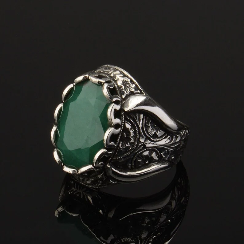 RARE PRINCE by CARAT SUTRA | Unique Designed Turkish Style Ring with Emerald | 925 Sterling Silver Oxidized Ring | Men's Jewelry | With Certificate of Authenticity and 925 Hallmark - Image 4