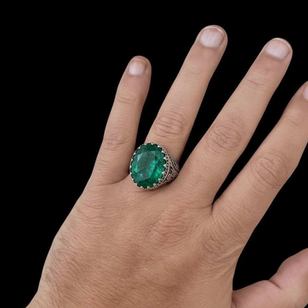 Unique Designed Turkish Style Ring with Natural Emerald | 925 Sterling Silver Oxidized Ring |With Certificate of Authenticity and 925 Hallmark - Image 2