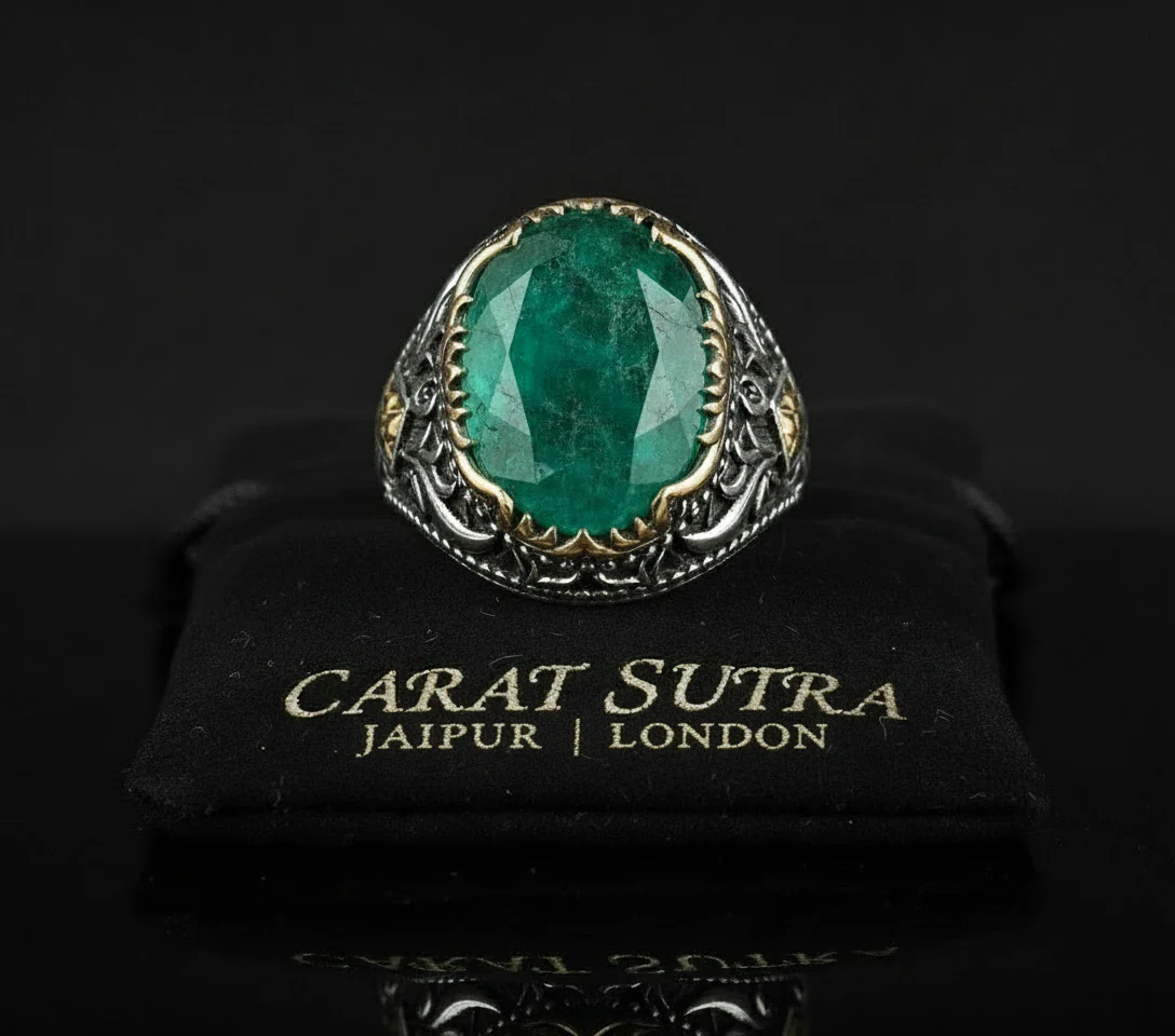 Unique Designed Turkish Style Ring with 8.5ct Natural Emerald | 925 Sterling Silver Oxidized Ring | With Certificate of Authenticity and 925 Hallmark - Image 5