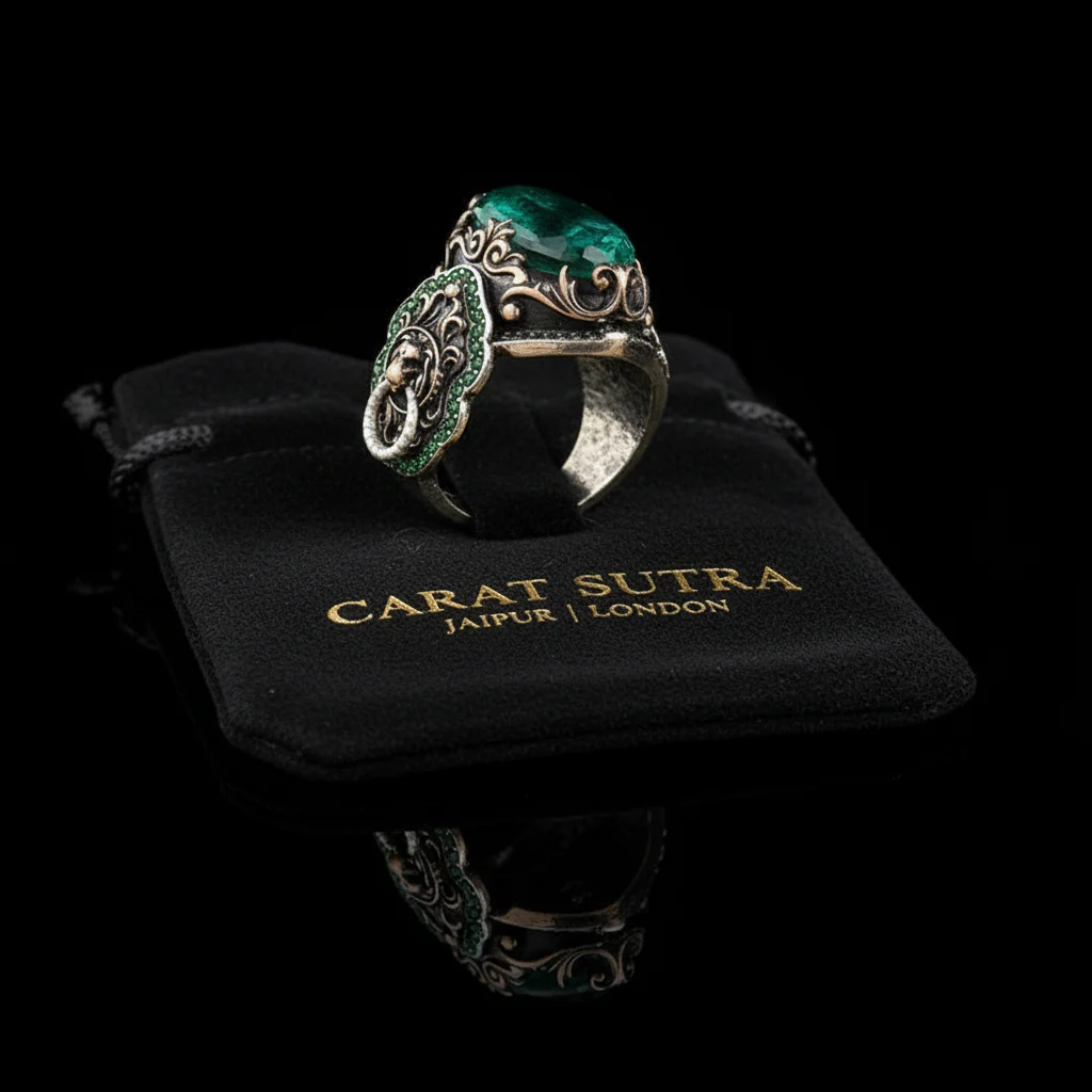 Unique Designed Turkish Style Ring with Emerald | 925 Sterling Silver Oxidized Ring | With Certificate of Authenticity and 925 Hallmark - Image 3