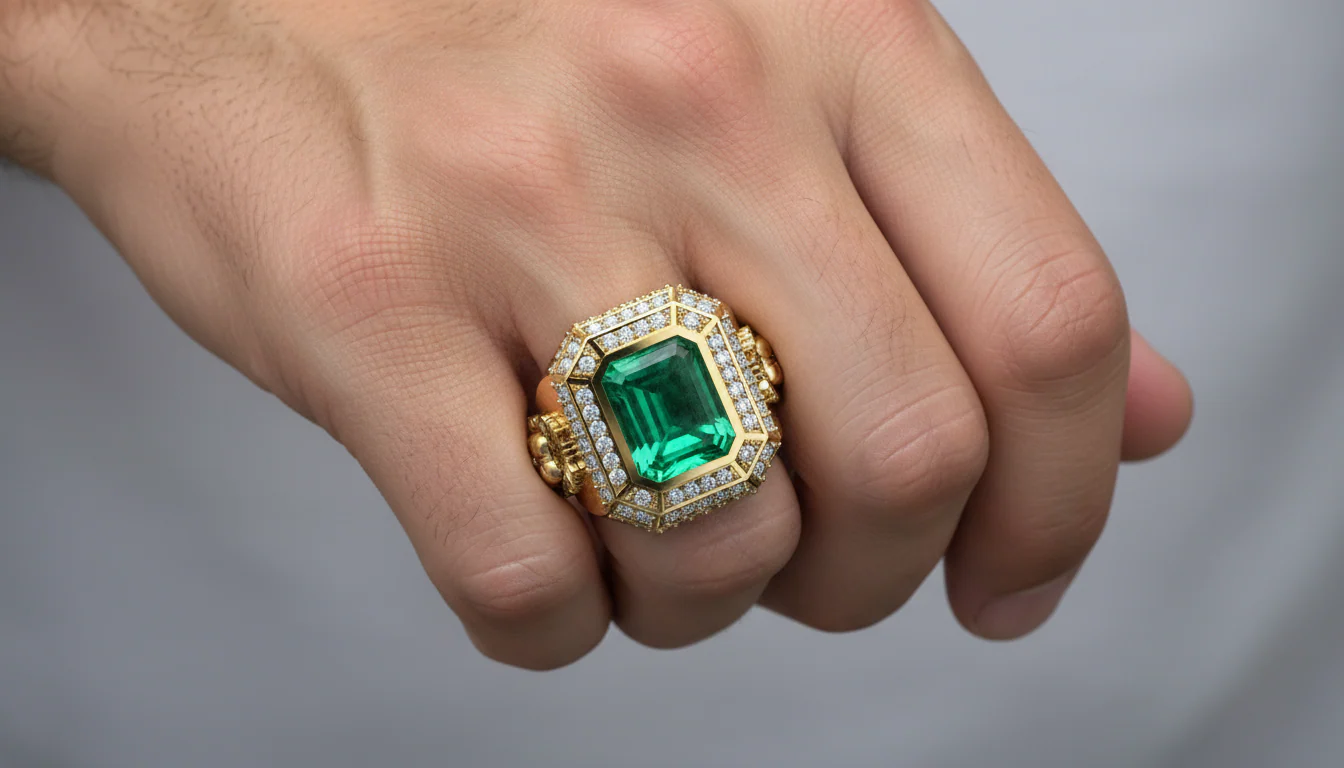RARE PRINCE by CARAT SUTRA | Unique Designed Turkish Style Ring with Emerald with lion Face | 925 Sterling Silver Oxidized Ring | Men's Jewelry | With Certificate of Authenticity and 925 Hallmark - Image 2