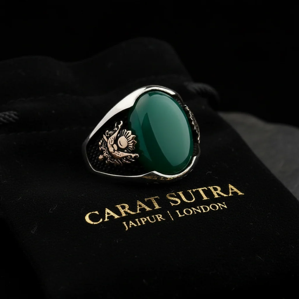 RARE PRINCE by CARAT SUTRA | Unique Designed Turkish Style Ring with Green Onyx  | 925 Sterling Silver Gold Plated Ring | Men's Jewelry | With Certificate of Authenticity and 925 Hallmark - Image 2