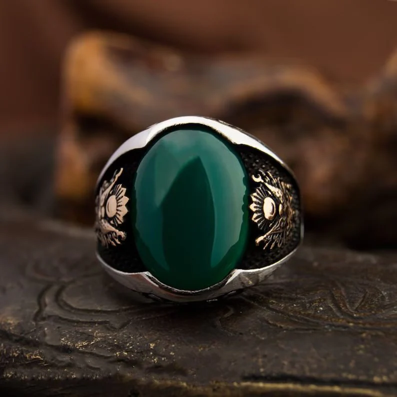 RARE PRINCE by CARAT SUTRA | Unique Designed Turkish Style Ring with Green Onyx  | 925 Sterling Silver Gold Plated Ring | Men's Jewelry | With Certificate of Authenticity and 925 Hallmark - Image 3