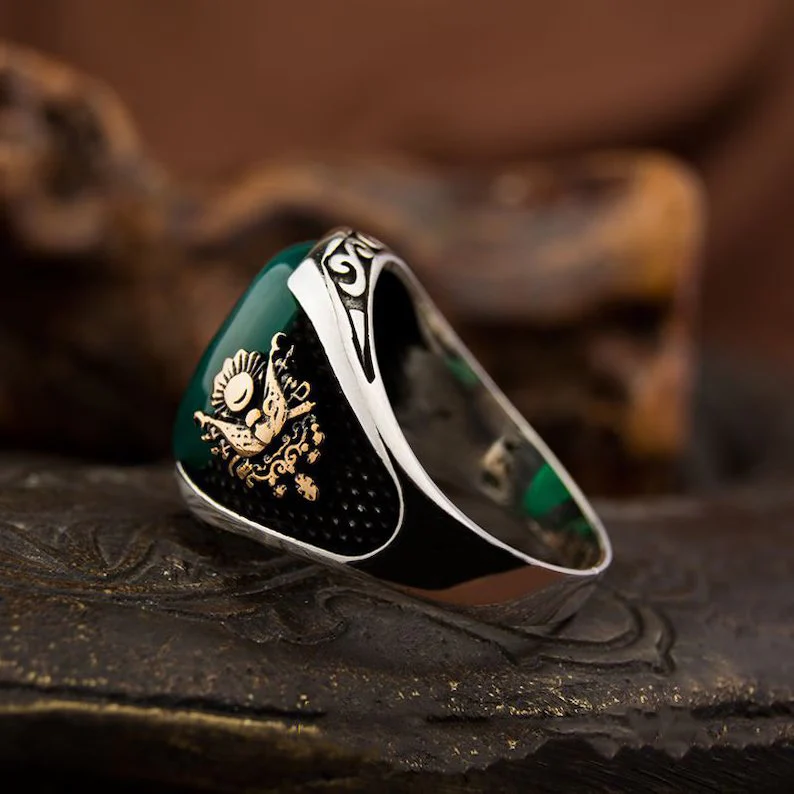 RARE PRINCE by CARAT SUTRA | Unique Designed Turkish Style Ring with Green Onyx  | 925 Sterling Silver Gold Plated Ring | Men's Jewelry | With Certificate of Authenticity and 925 Hallmark - Image 5