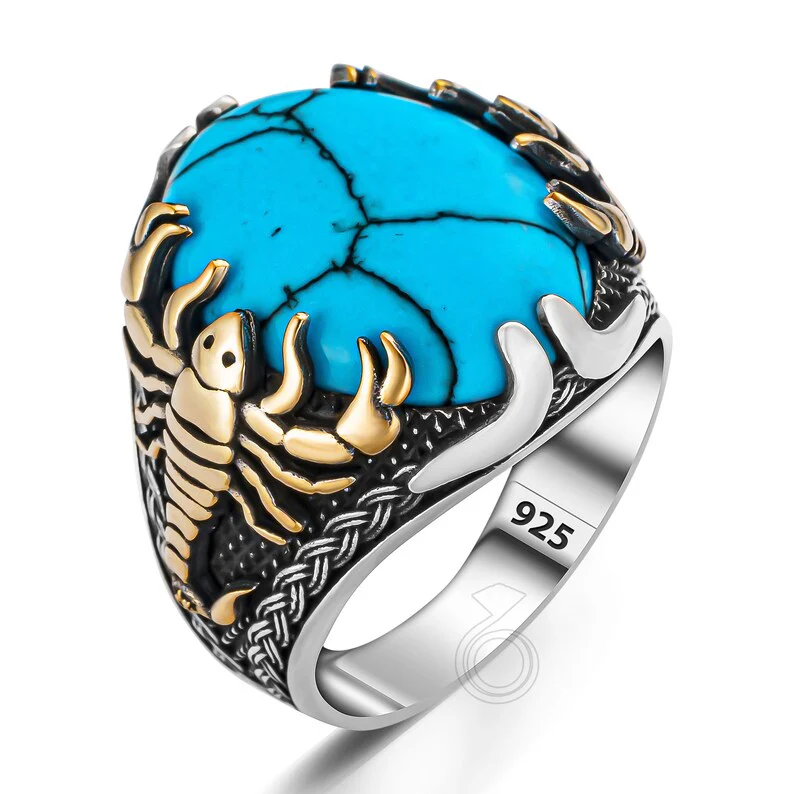 RARE PRINCE by CARAT SUTRA | Unique Designed Turkish Style Ring with Natural Irani Turquoise (Firoza) | 925 Sterling Silver Oxidized Ring | Men's Jewelry | With Certificate of Authenticity and 925 Hallmark - Image 2