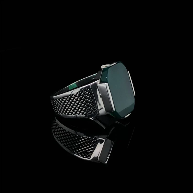 RARE PRINCE by CARAT SUTRA | Unique Designed Turkish Style Ring with Natural Green Onyx | 925 Sterling Silver Oxidized Ring | Men's Jewelry | With Certificate of Authenticity and 925 Hallmark - Image 2