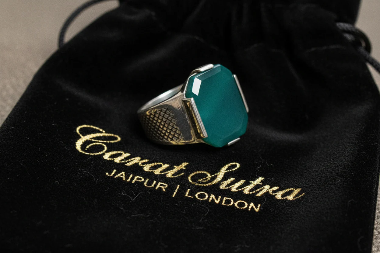 RARE PRINCE by CARAT SUTRA | Unique Designed Turkish Style Ring with Natural Green Onyx | 925 Sterling Silver Oxidized Ring | Men's Jewelry | With Certificate of Authenticity and 925 Hallmark - Image 4