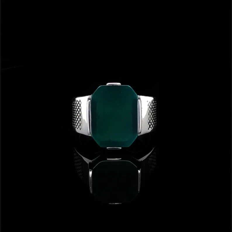 RARE PRINCE by CARAT SUTRA | Unique Designed Turkish Style Ring with Natural Green Onyx | 925 Sterling Silver Oxidized Ring | Men's Jewelry | With Certificate of Authenticity and 925 Hallmark - Image 5