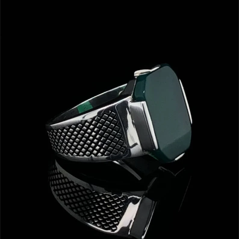 RARE PRINCE by CARAT SUTRA | Unique Designed Turkish Style Ring with Natural Green Onyx | 925 Sterling Silver Oxidized Ring | Men's Jewelry | With Certificate of Authenticity and 925 Hallmark - Image 6