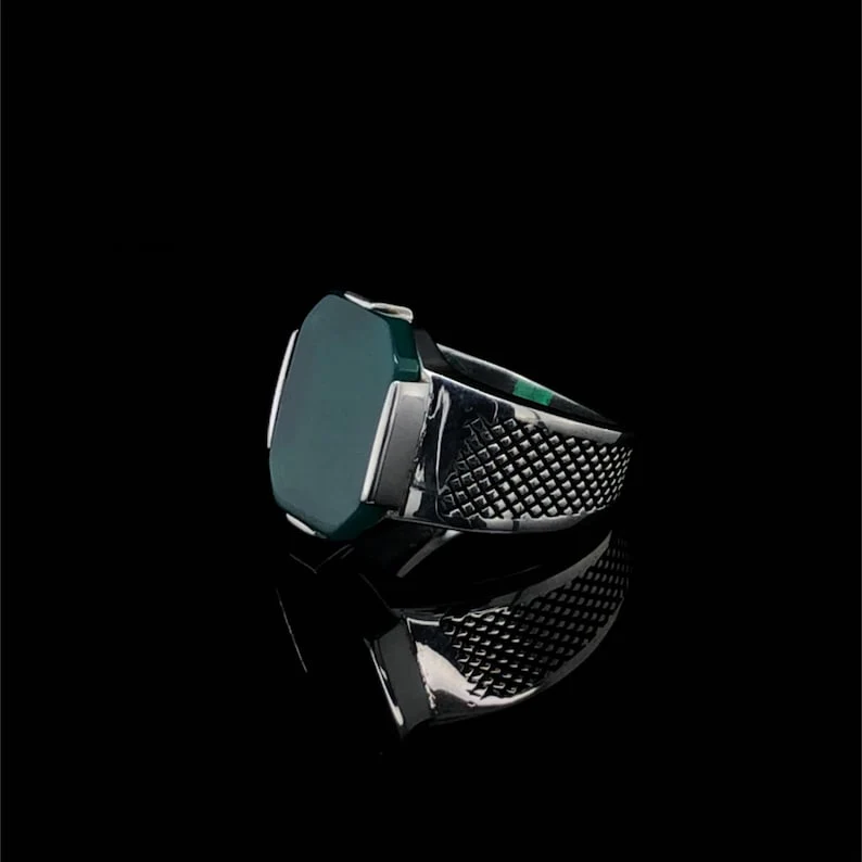 RARE PRINCE by CARAT SUTRA | Unique Designed Turkish Style Ring with Natural Green Onyx | 925 Sterling Silver Oxidized Ring | Men's Jewelry | With Certificate of Authenticity and 925 Hallmark - Image 7