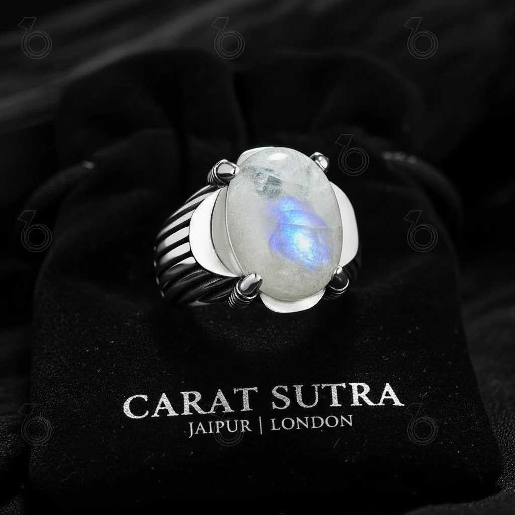 RARE PRINCE by CARAT SUTRA | Unique Designed Turkish Style Ring with Natural Moonstone | 925 Sterling Silver Oxidized Ring | MRen's Jewelry | With Certificate of Authenticity and 925 Hallmark - Image 2