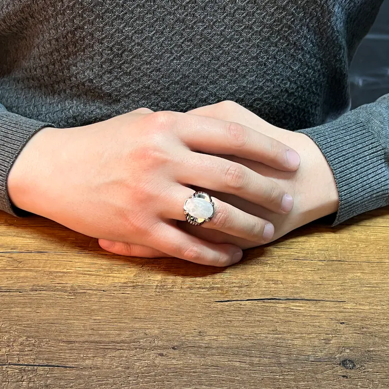 RARE PRINCE by CARAT SUTRA | Unique Designed Turkish Style Ring with Natural Moonstone | 925 Sterling Silver Oxidized Ring | MRen's Jewelry | With Certificate of Authenticity and 925 Hallmark - Image 3