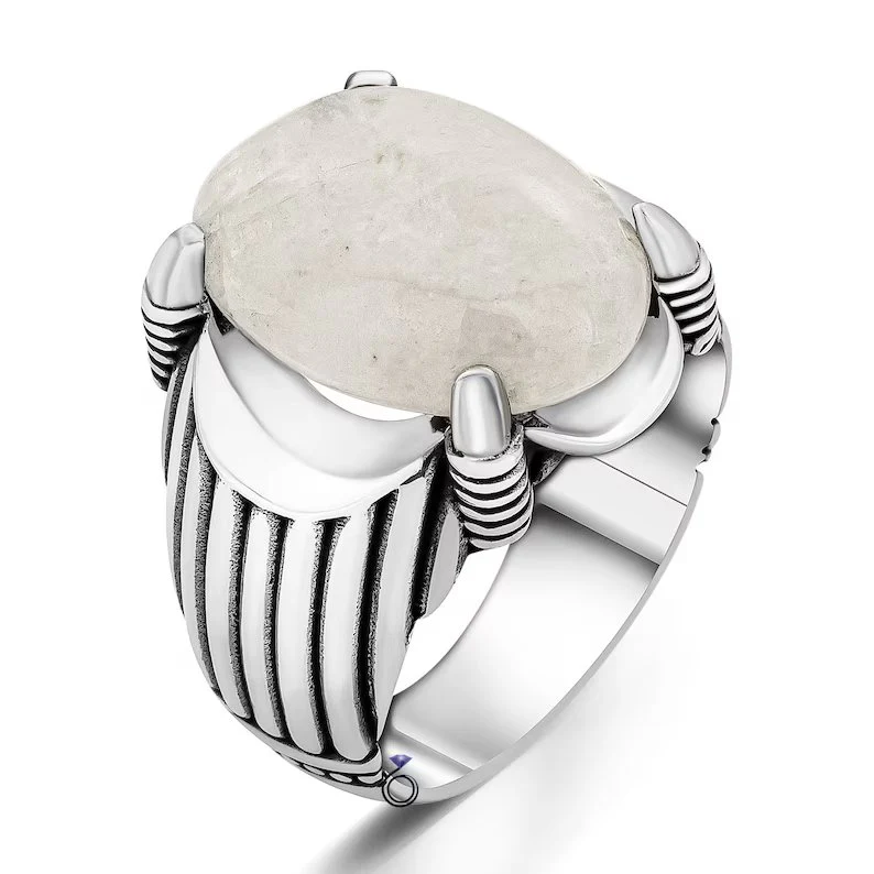 RARE PRINCE by CARAT SUTRA | Unique Designed Turkish Style Ring with Natural Moonstone | 925 Sterling Silver Oxidized Ring | MRen's Jewelry | With Certificate of Authenticity and 925 Hallmark - Image 4