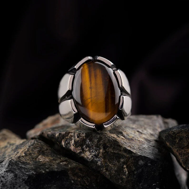 RARE PRINCE by CARAT SUTRA | Unique Designed Turkish Style Ring with Natural Tiger Eye  | 925 Sterling Silver Oxidized Ring | Men's Jewelry | With Certificate of Authenticity and 925 Hallmark - Image 4
