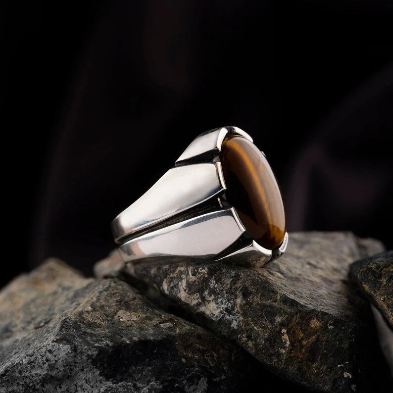 RARE PRINCE by CARAT SUTRA | Unique Designed Turkish Style Ring with Natural Tiger Eye  | 925 Sterling Silver Oxidized Ring | Men's Jewelry | With Certificate of Authenticity and 925 Hallmark - Image 5