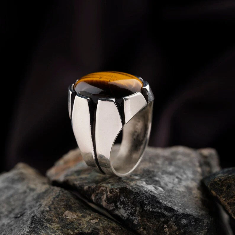 RARE PRINCE by CARAT SUTRA | Unique Designed Turkish Style Ring with Natural Tiger Eye  | 925 Sterling Silver Oxidized Ring | Men's Jewelry | With Certificate of Authenticity and 925 Hallmark - Image 6