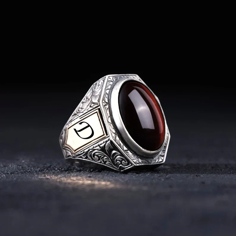 RARE PRINCE by CARAT SUTRA | Unique Designed Turkish Style Ring with Natural Tiger Eye | 925 Sterling Silver Oxidized Ring | Men's Jewelry | With Certificate of Authenticity and 925 Hallmark